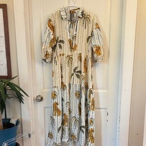Anthropologie Yellow Floral Striped Maxi Dress